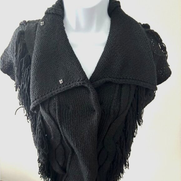 m.o.l  knits Vest Sweater Medium Fringe Open Weave Boho Gothic Festival Indie - Picture 9 of 12